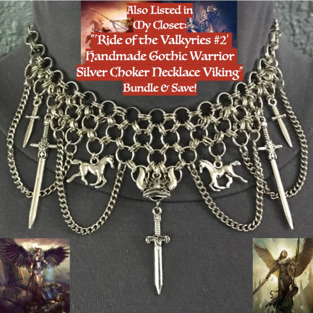 “Ride of the Valkyries #5" Handmade Gothic Warrior Silver Chainmail Bib Necklace - Picture 16 of 16